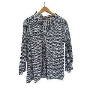 LIZA BYRD Women's Ruffle Button Geometric Cotton Tunic Shirt Blouse Size XL